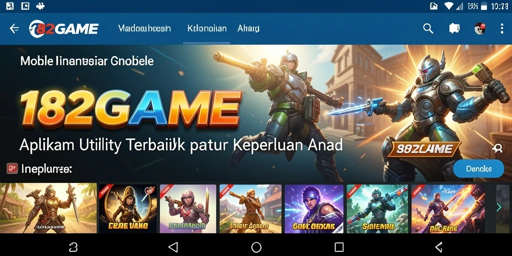 Tampilan utama aplikasi 182GAME dengan berbagai fitur Utility.