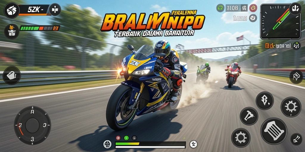 Screenshot 5ZK menampilkan aksi balapan motor yang mendebarkan.