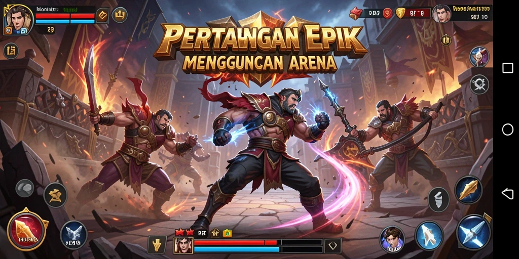 Tampilan aksi pertarungan epik di 9ET dengan karakter yang beragam.