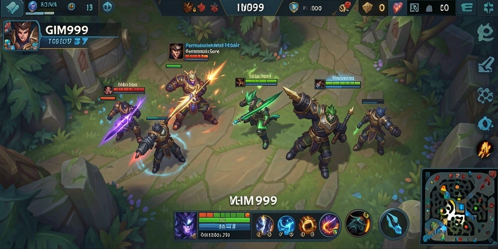 Tangkapan layar GIM999 menunjukkan aksi pertempuran strategis dalam permainan MOBA.