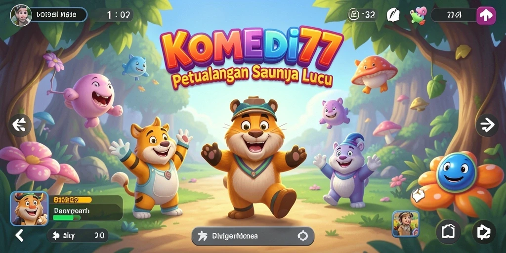 Screenshot gameplay <strong>KOMEDI77</strong> menampilkan aksi seru dan karakter lucu.