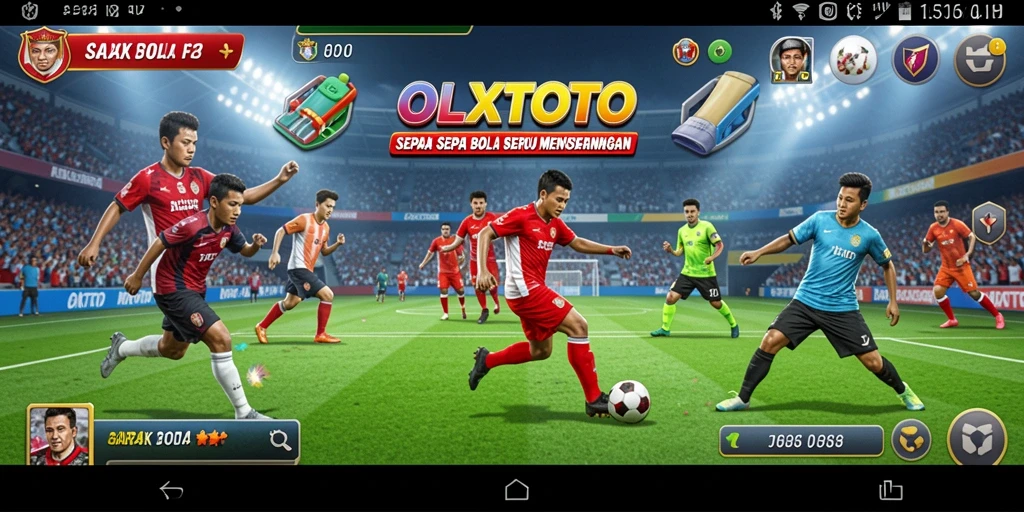Screenshot gameplay OLXTOTO menampilkan aksi sepak bola yang mendebarkan.