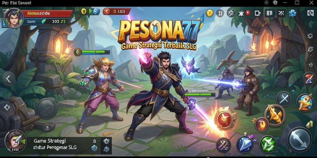 Tampilan gameplay menegangkan di PESONA77, menunjukkan pertempuran antar kerajaan.