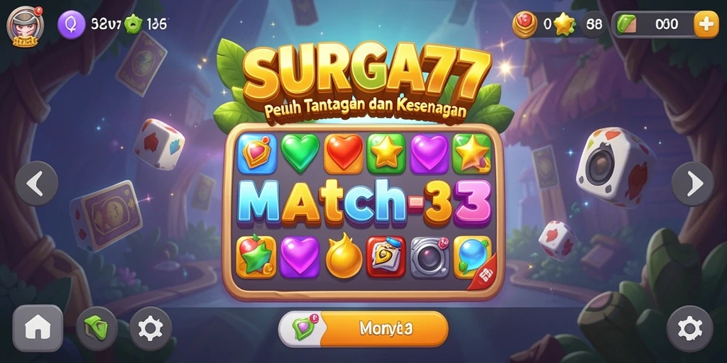 Tampilan menarik dari gameplay Match-3 SURGA77 yang seru.
