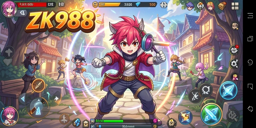 Screenshot gameplay ZK988 menampilakn karakter anime yang penuh aksi.