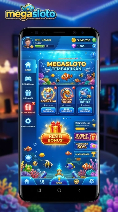 Tampilan antarmuka aplikasi megasloto yang sederhana dan menarik.